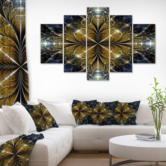 Designart - Digital Gold Fractal Flower Pattern - Contemporary Wall Art Canvas